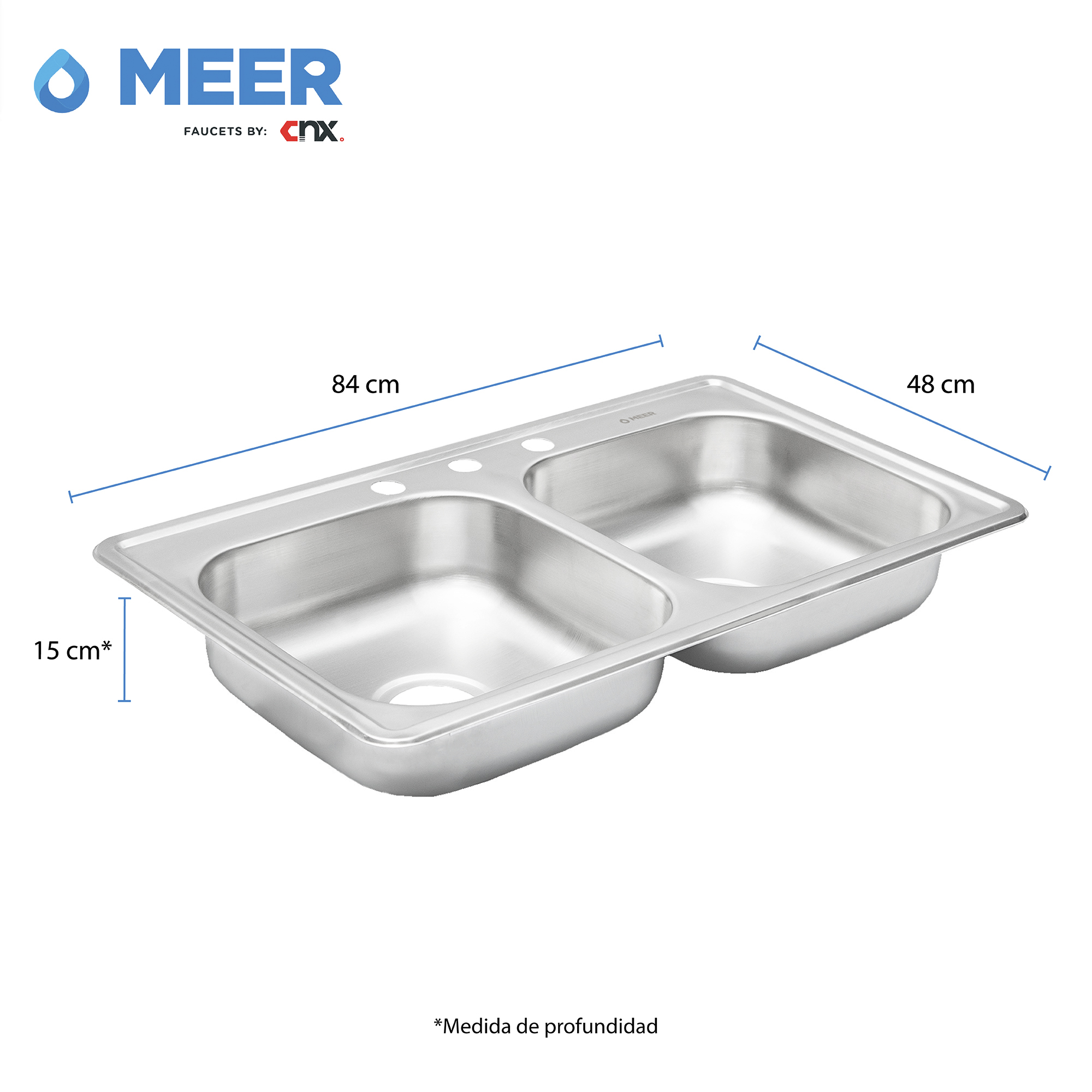 Foto 5 | Meer | Tarja Doble De Acero Inoxidable Satinado, Mezcladora Monomando Con Dos Salidas De Agua Y Accesorios De Instalac