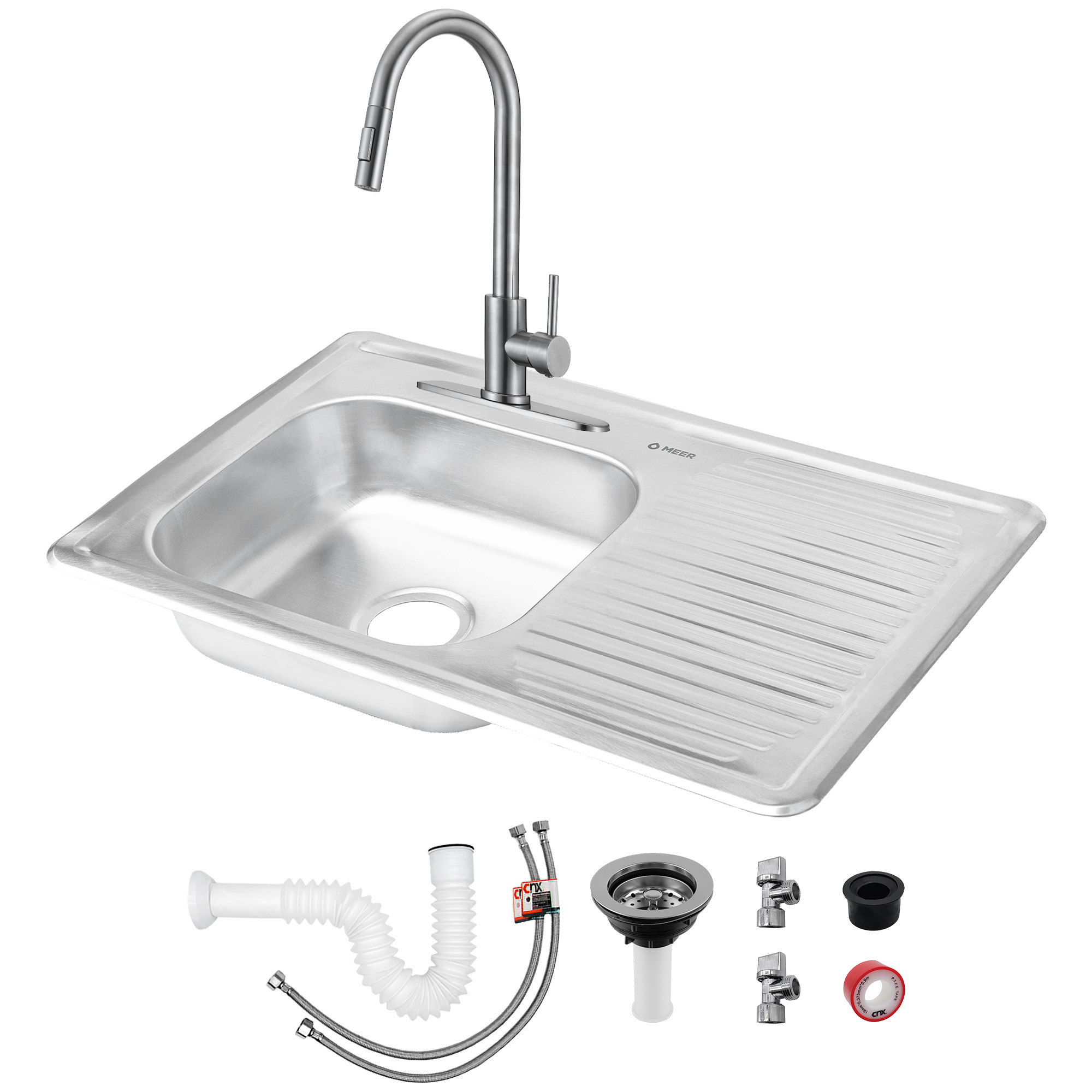 Foto 1 | Meer Faucets By Cnx | Fregadero Para Cocina Con Escurridero Derecho De Acero Inoxidable, Mezcladora Y Accesorios