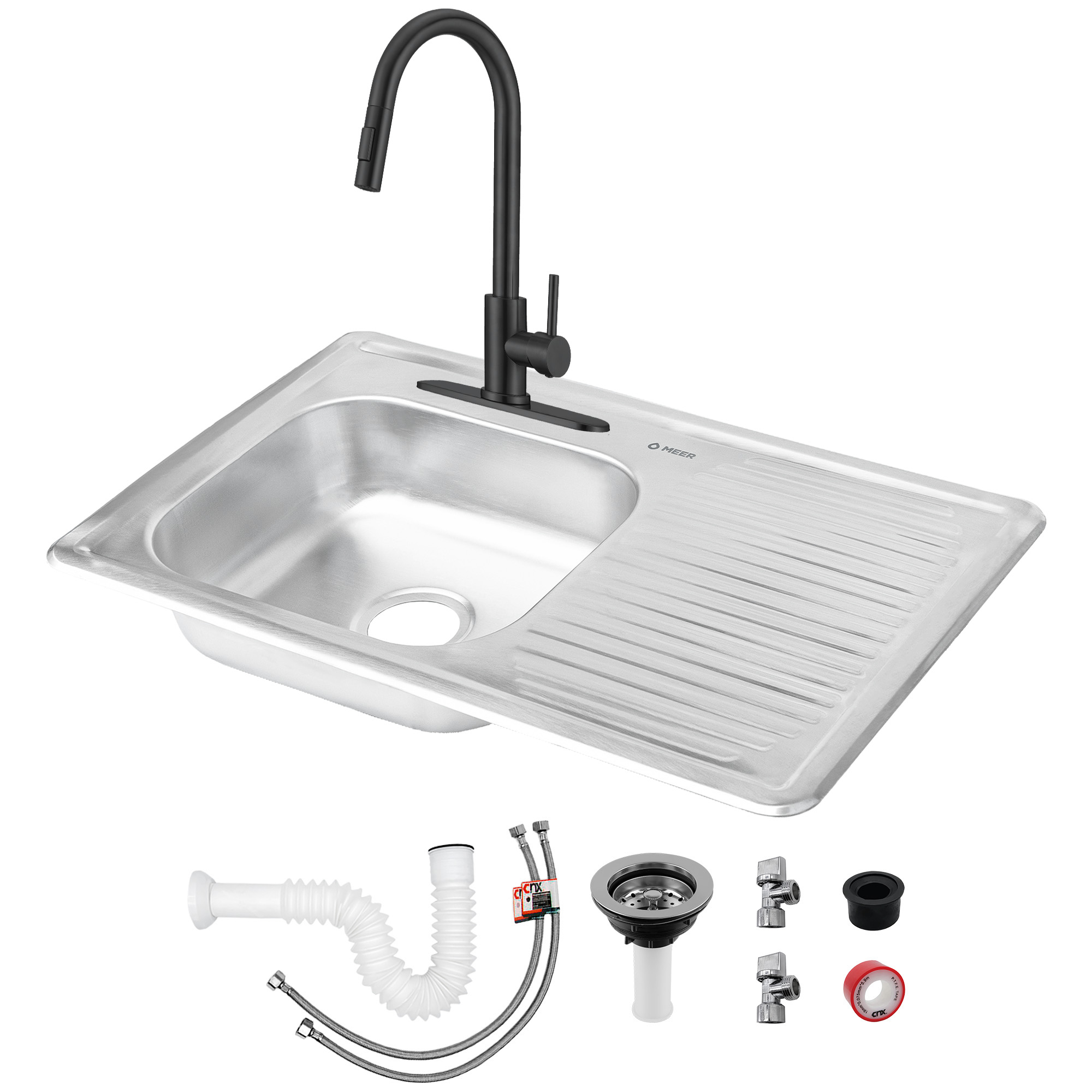 Foto 1 | Meer Faucets By Cnx | Fregadero Para Cocina Con Escurridero Derecho De Acero Inoxidable, Mezcladora Y Accesorios