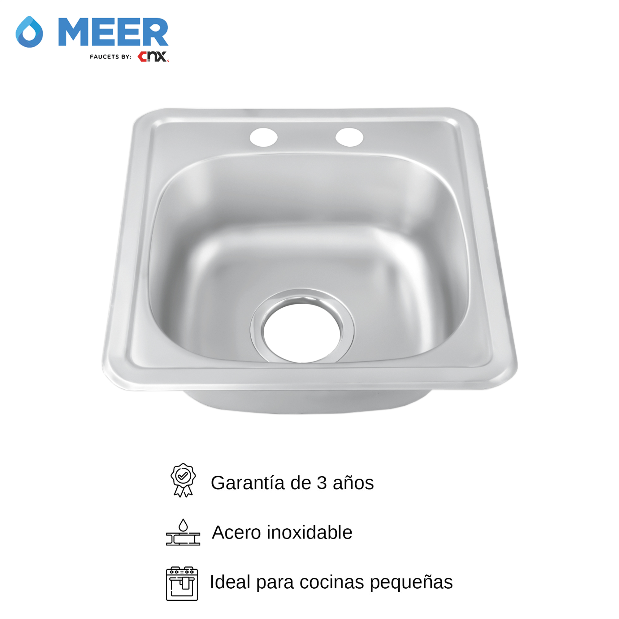 Foto 4 pulgar | Meer Faucets By Cnx | Tarja Sencilla De Acero Inoxidable Satinado, Fregadero Para Cocina Para Empotrar, 38 X 38 X 15 Cm