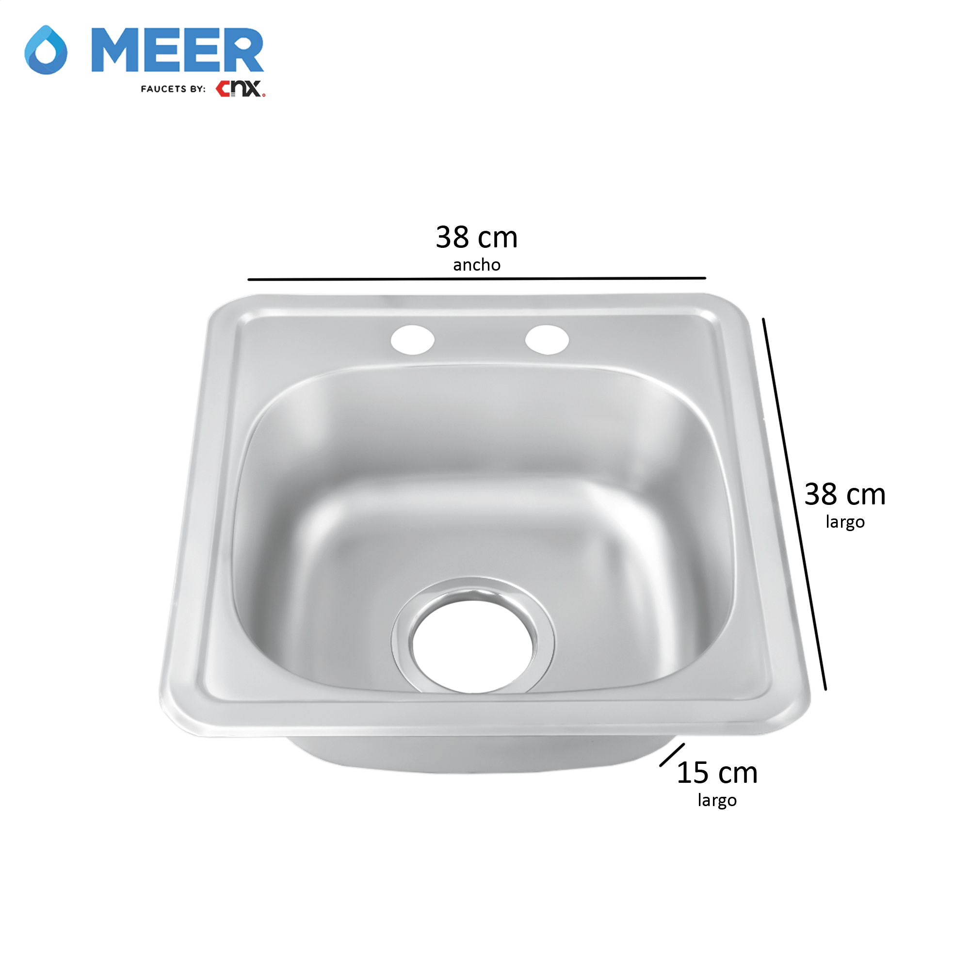 Foto 5 pulgar | Meer Faucets By Cnx | Tarja Sencilla De Acero Inoxidable Satinado, Fregadero Para Cocina Para Empotrar, 38 X 38 X 15 Cm