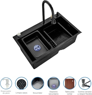 Foto 2 | Tarja Meer-CNX Negra de Acero Inoxidable para Empotrar con Mezcladora y Accesorios