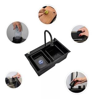 Foto 3 | Tarja Meer-CNX Negra de Acero Inoxidable para Empotrar con Mezcladora y Accesorios