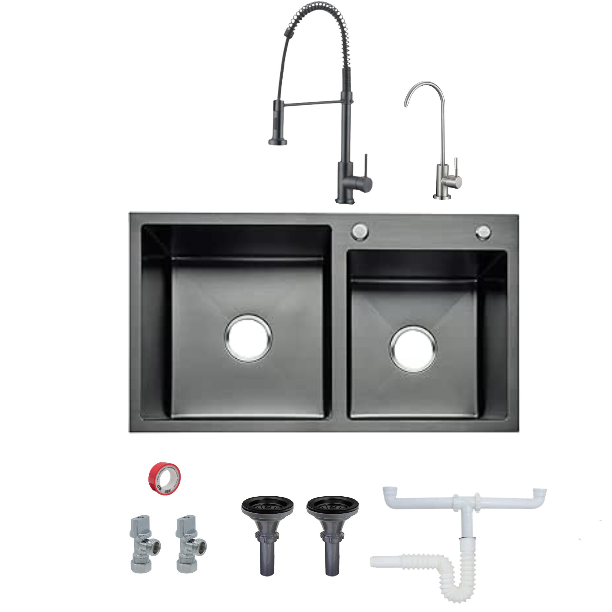 Foto 1 | Kits De Tarjas Dobles En Acero Inoxidable, Incluye Mezcladora Monomando, Llave Para Filtro De Agua Y Kit De Instalación