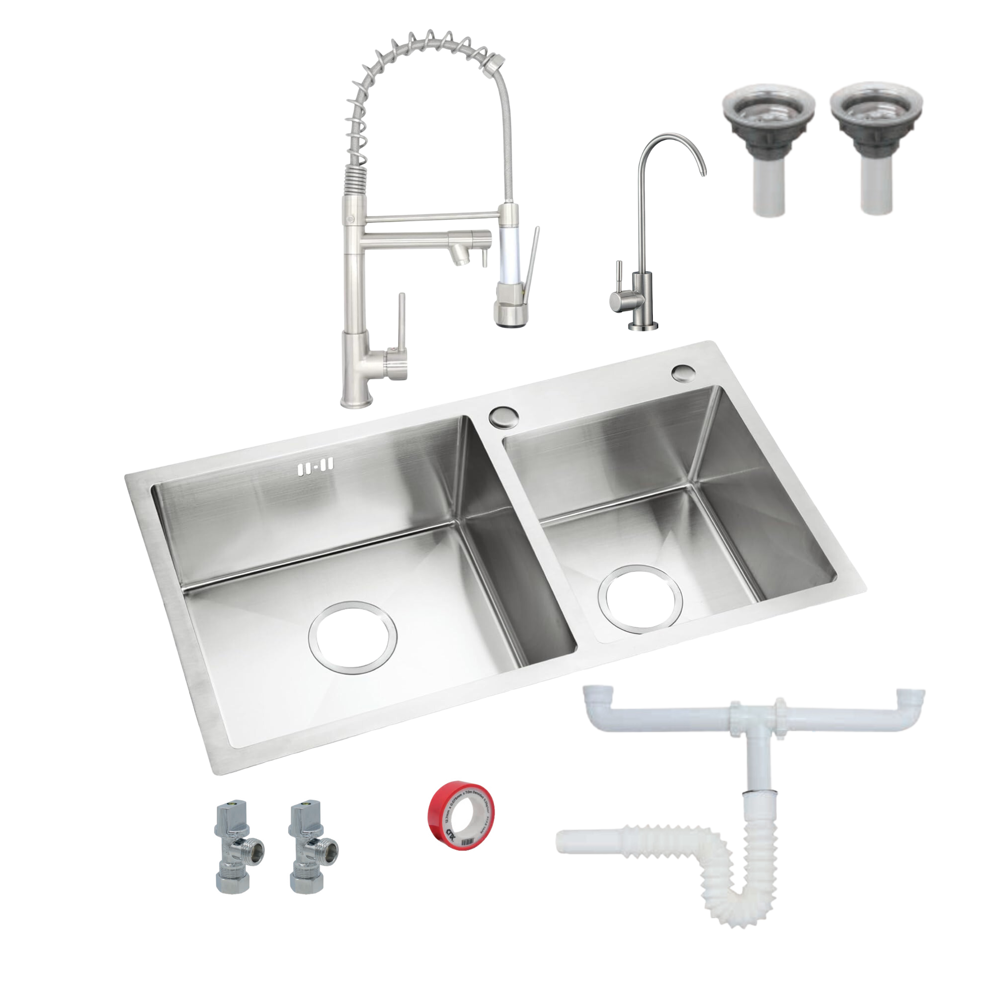 Foto 2 pulgar | Kits De Tarjas Dobles En Acero Inoxidable Para Empotrar (82 Cm X 45 Cm), Incluye Mezcladora Monomando, Llave Par