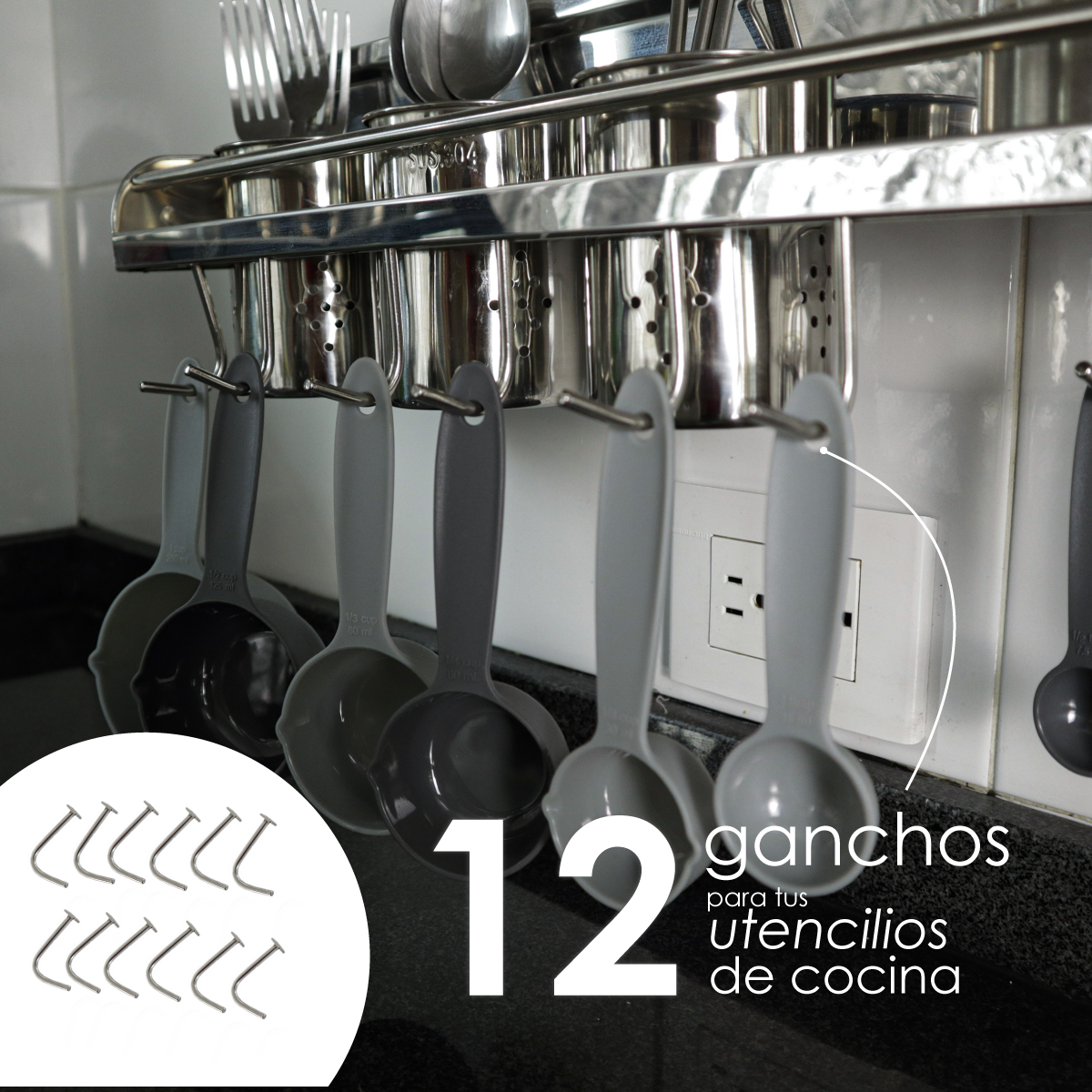 Foto 7 pulgar | Estante De Cocina Con 3 Vasos Y 12 Ganchos Ilios Innova