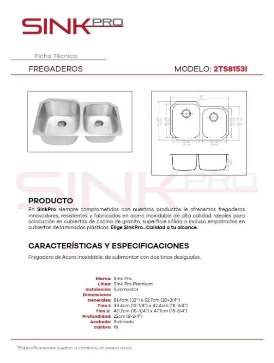 Foto 7 pulgar | Fregadero Sinkpro De Submontar 2 Tinas Acero Inoxidable