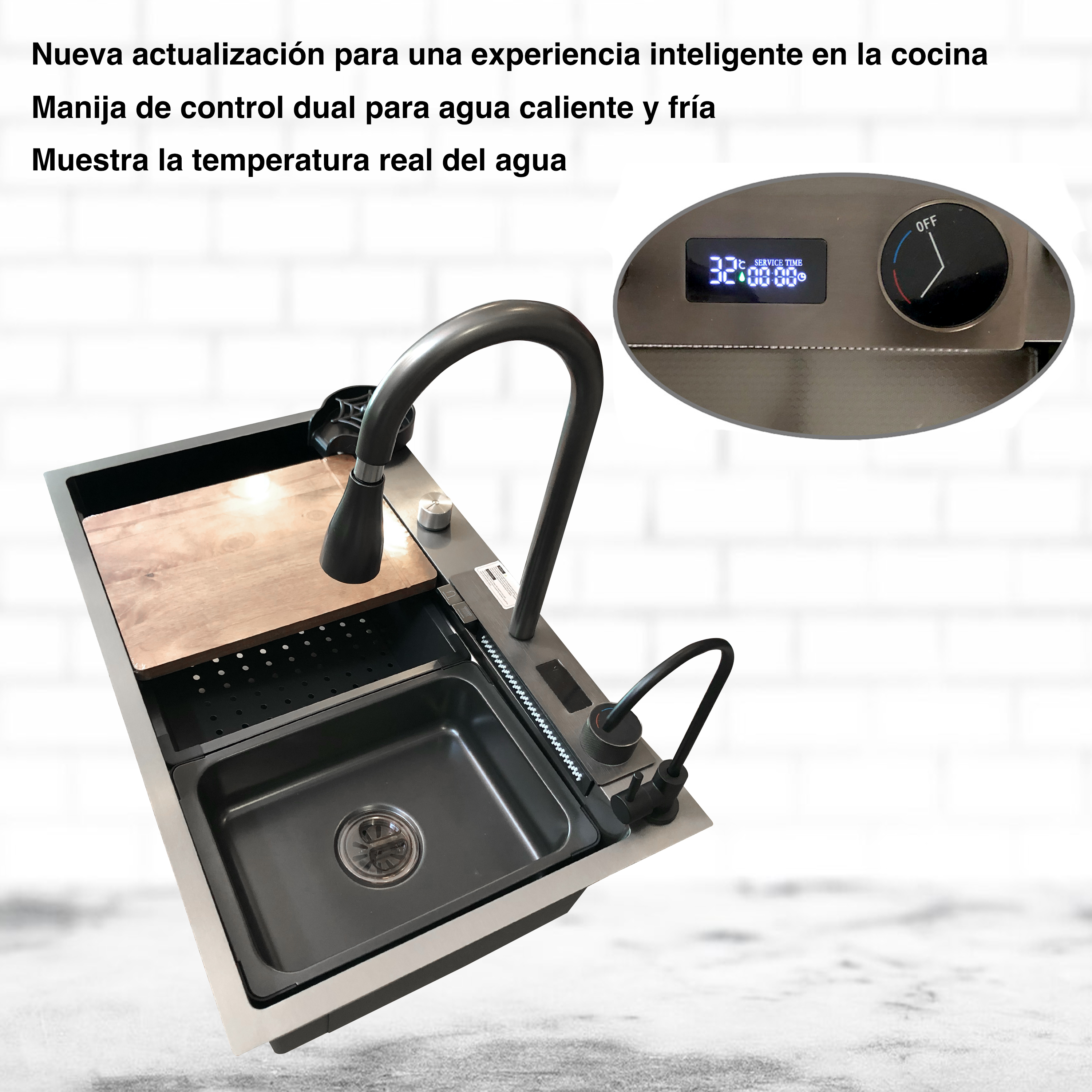 Foto 5 pulgar | Tarja para Cocina Cascada Led Homely Elegance Acero Inoxidable