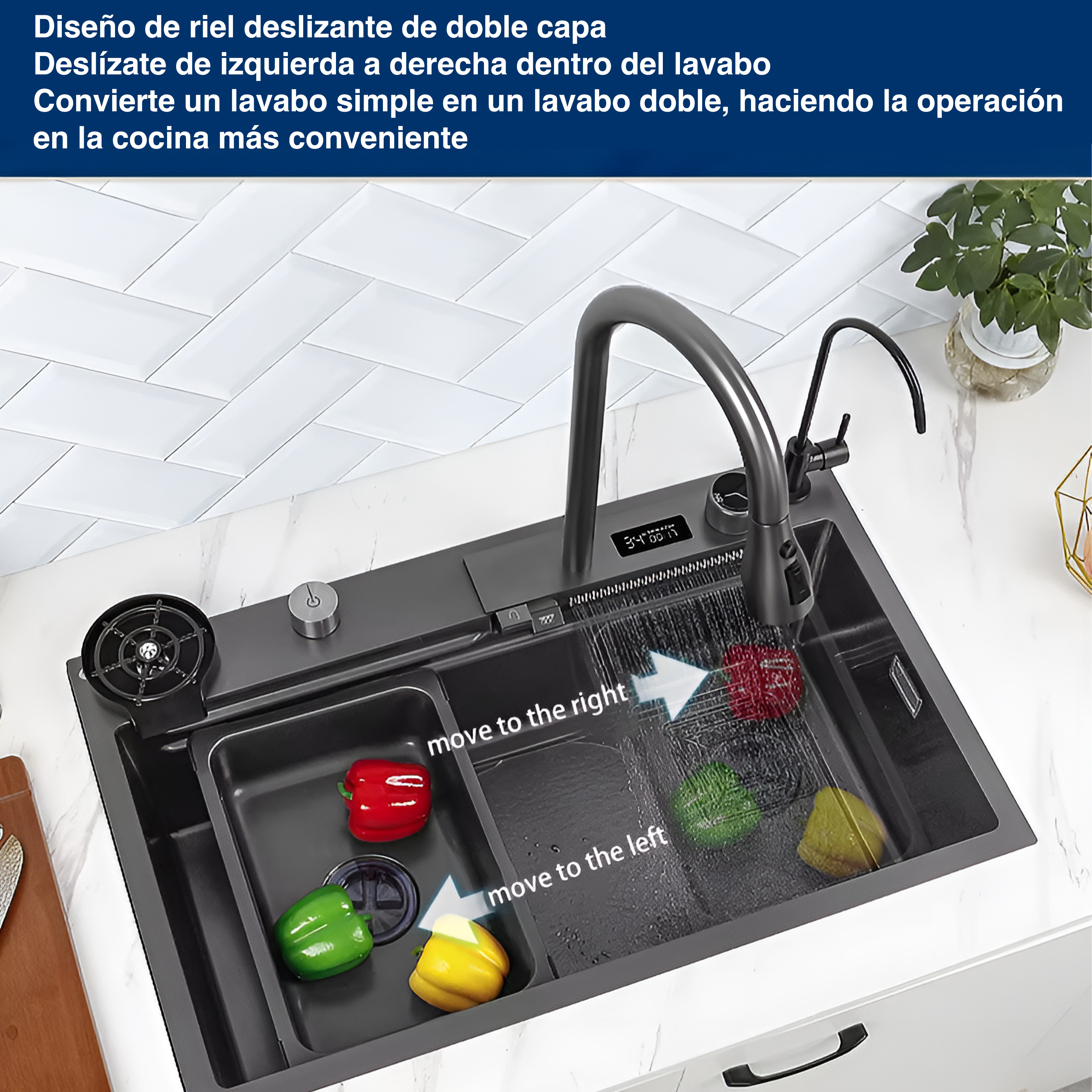 Foto 6 | Tarja para Cocina Cascada Led Homely Elegance Acero Inoxidable