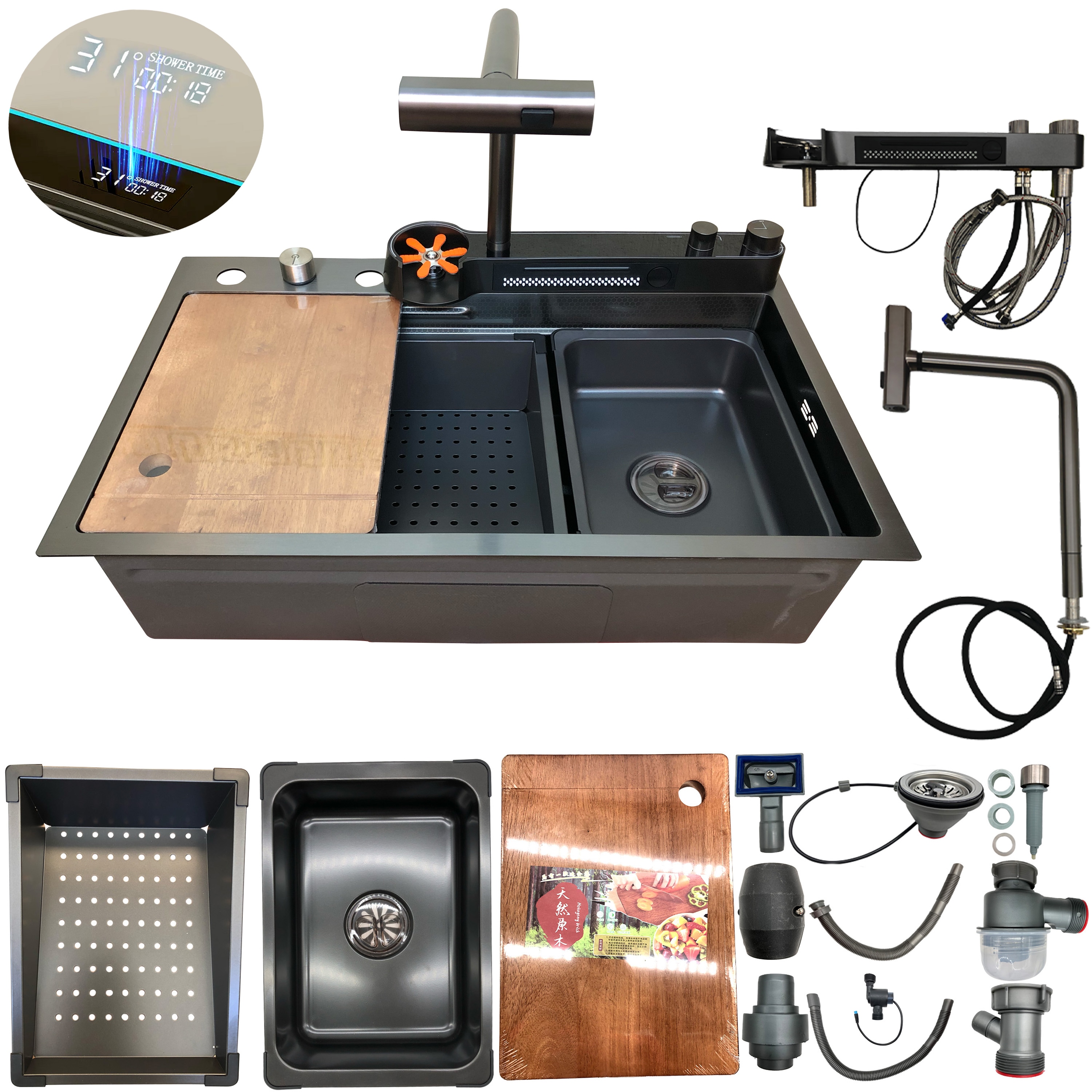 Tarja Cocina Fregadero Lujo Doble Cascada Led Acero Inoxidable Homely Elegance $9,092