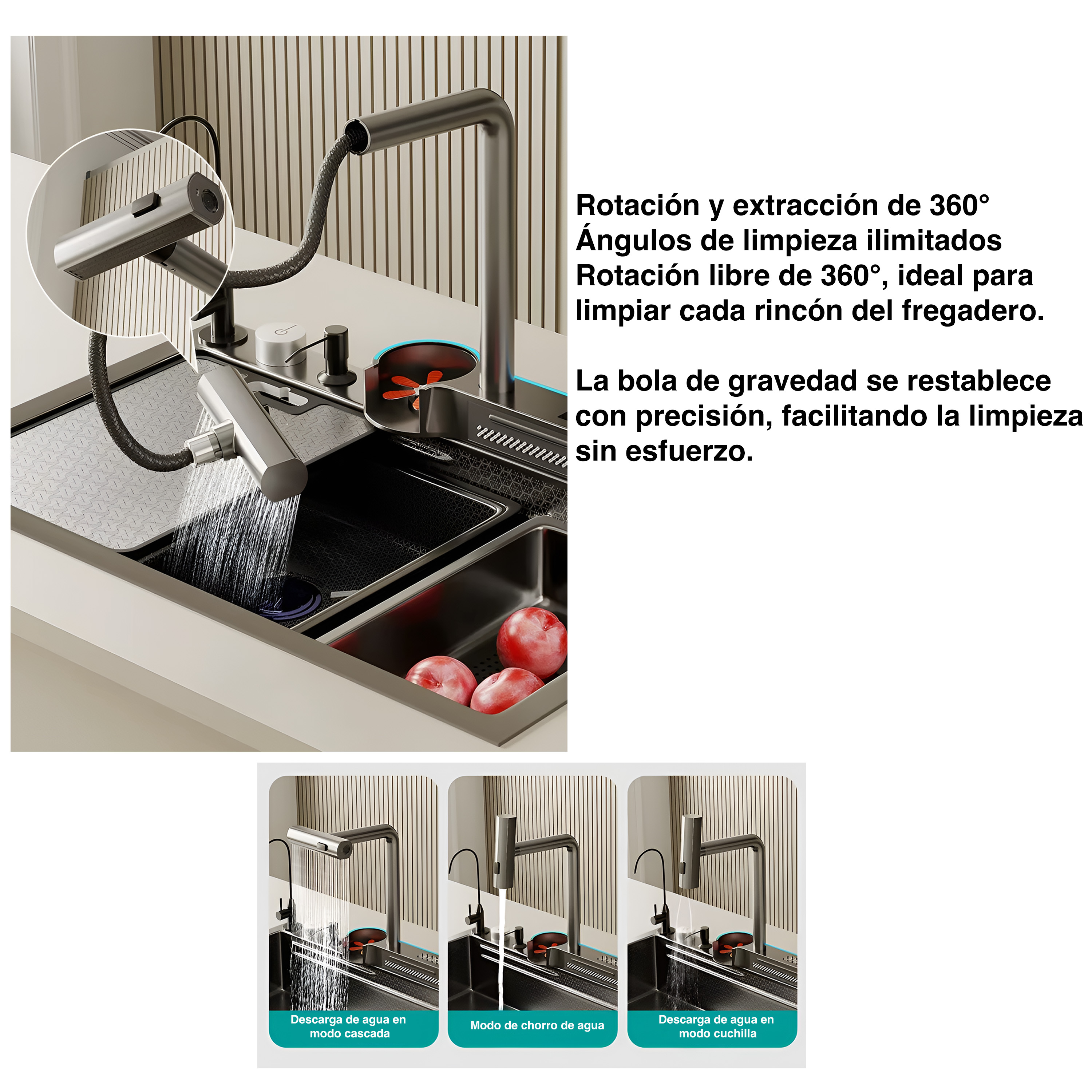 Foto 3 | Tarja Cocina Fregadero Lujo Doble Cascada Led Acero Inoxidable Homely Elegance