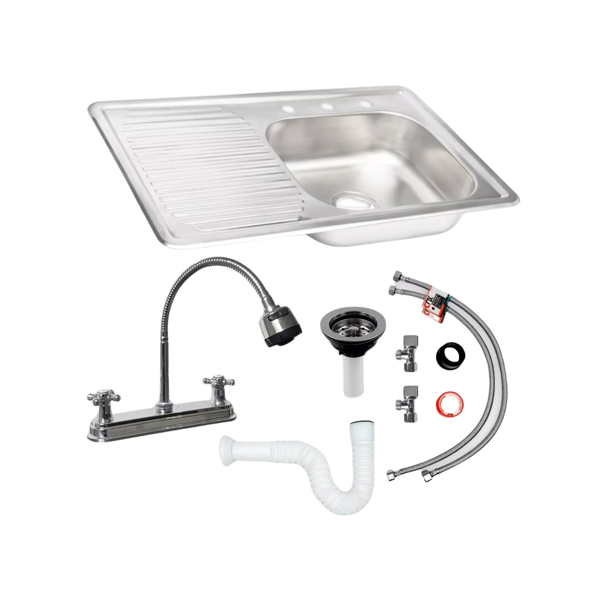 Tarja Sencilla En Acero Inoxidable (80 X 50 Cm) Con Mezcladora Y Kit Completo De Instalación $1,199