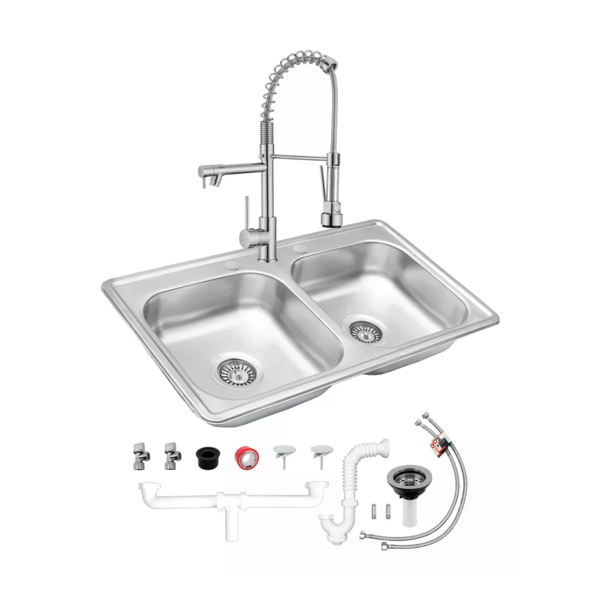 Tarja Doble Acero Inox. Satinado 84x48 Cm, Empotrar. Incluye Monomando Y Kit De Instalación $2,956