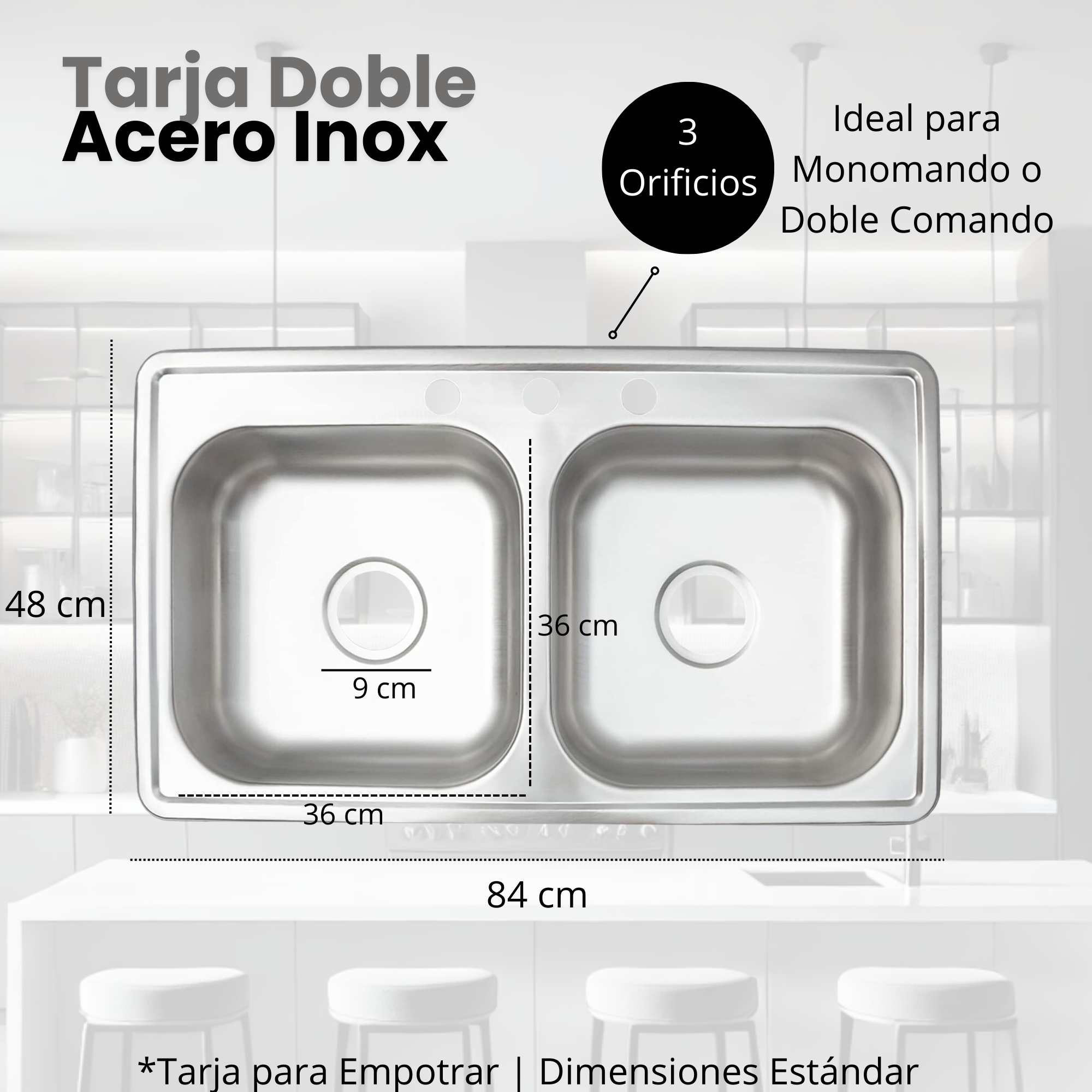 Foto 5 | Tarja Doble Acero Inox. Satinado 84x48 Cm, Empotrar. Incluye Monomando Y Kit De Instalación