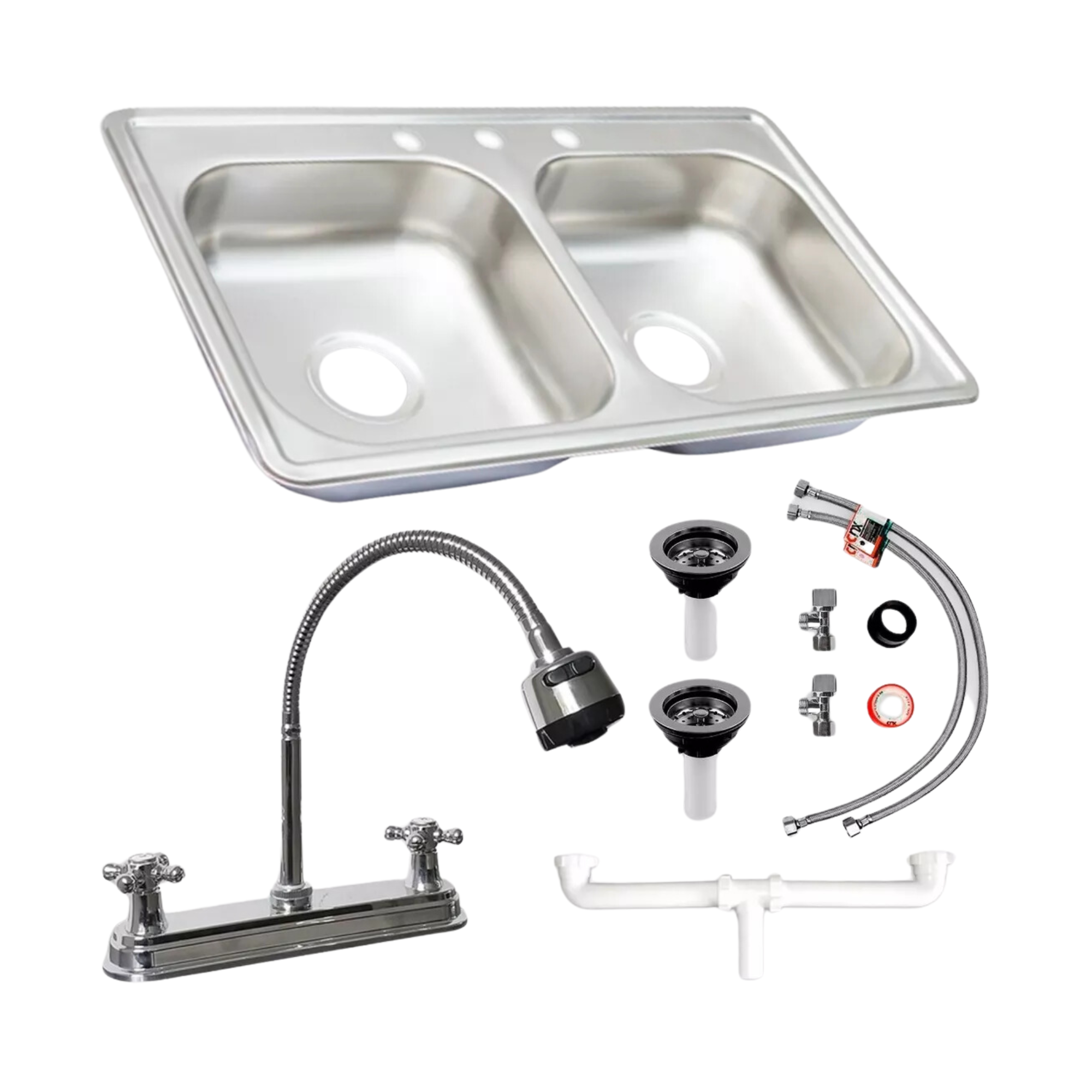 Tarja Doble 84x48 Cm Para Empotrar Acero Inox. Incluye Mezcladora Y Kit De Instalación