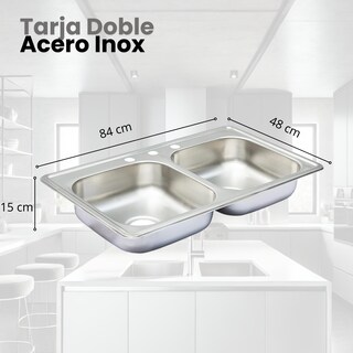 Foto 2 | Tarja Doble 84x48 Cm Para Empotrar Acero Inox. Incluye Mezcladora Y Kit De Instalación