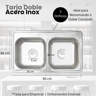 Foto 3 | Tarja Doble 84x48 Cm Para Empotrar Acero Inox. Incluye Mezcladora Y Kit De Instalación