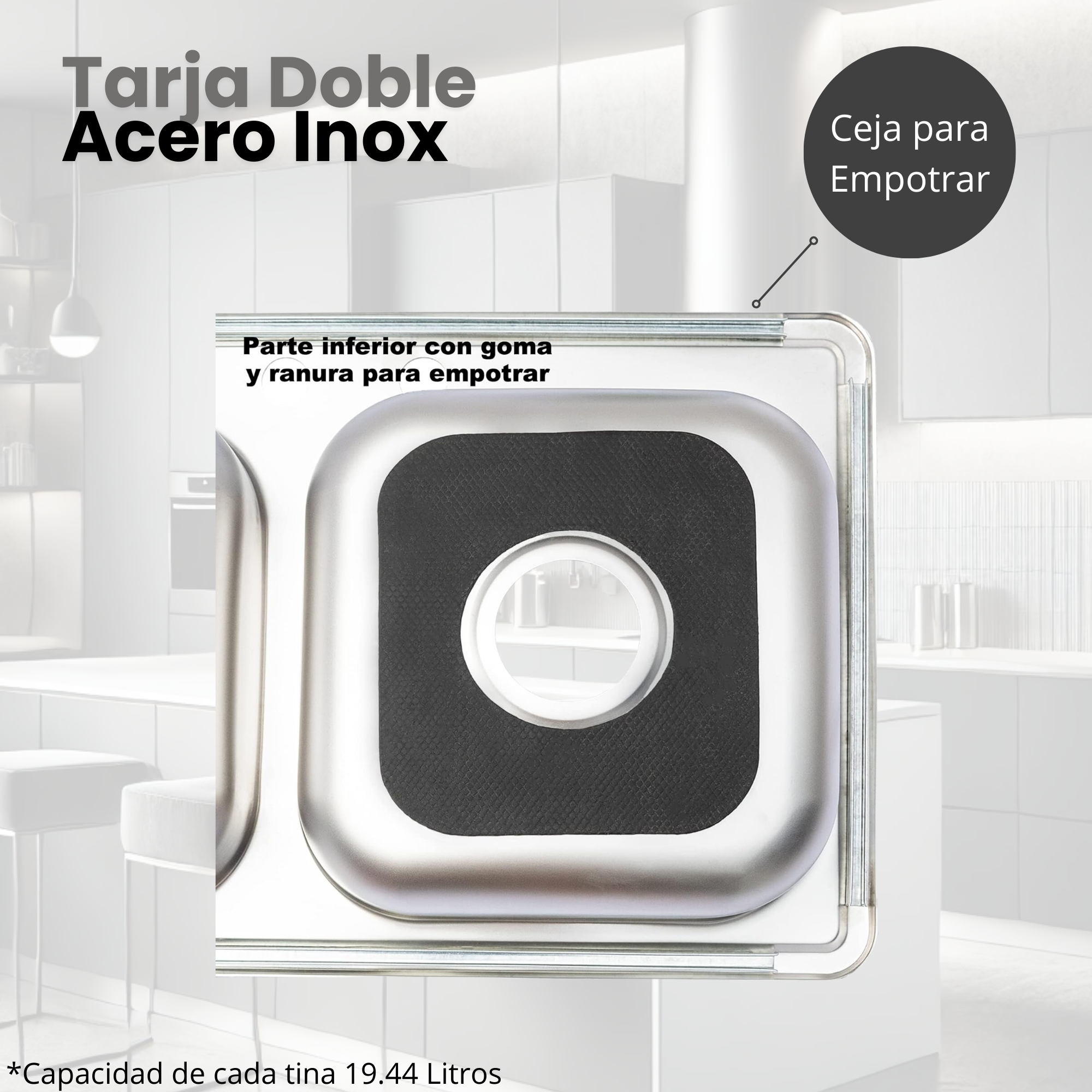 Foto 4 | Tarja Doble 84x48 Cm Para Empotrar Acero Inox. Incluye Mezcladora Y Kit De Instalación