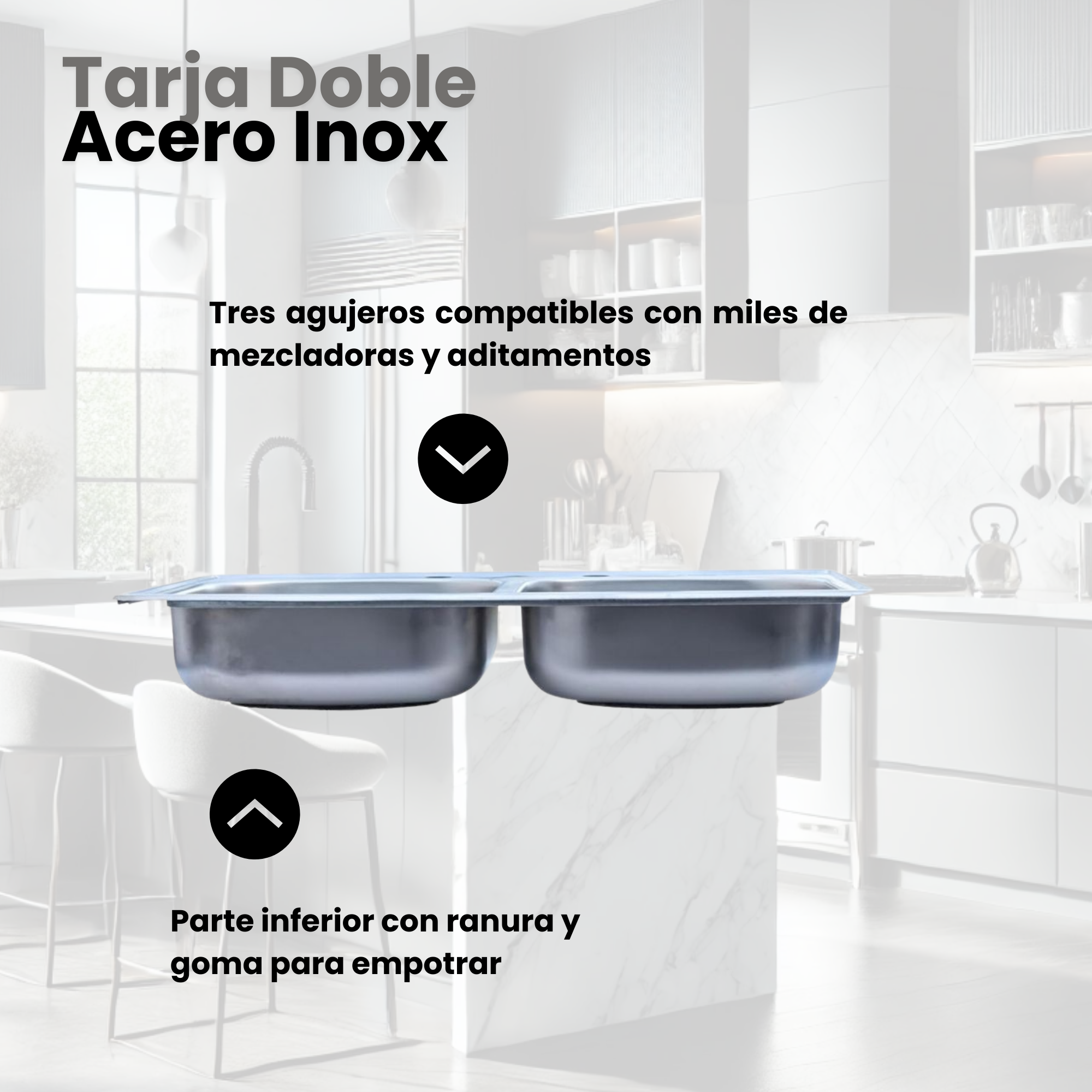 Foto 6 | Tarja Doble 84x48 Cm Para Empotrar Acero Inox. Incluye Mezcladora Y Kit De Instalación