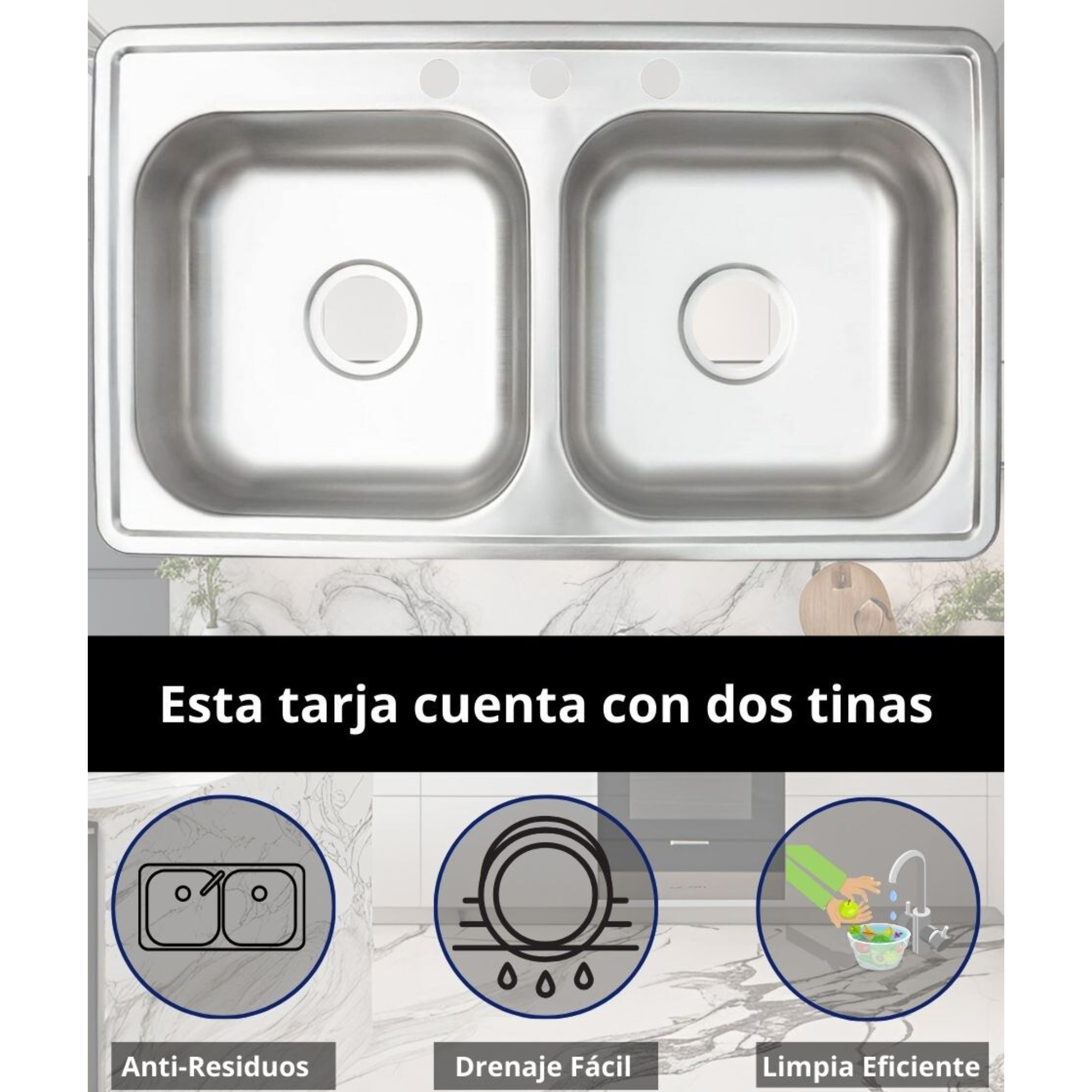 Foto 7 | Tarja Doble 84x48 Cm Para Empotrar Acero Inox. Incluye Mezcladora Y Kit De Instalación