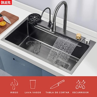 Foto 5 | Tarja Fregadero De Cocina De Acero Inoxidable Con Accesorios