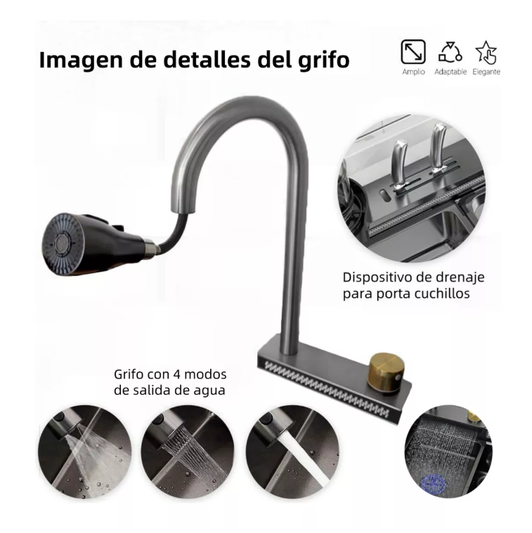 Foto 4 pulgar | Tarja Fregadero Wünd  De Cocina De Cascada Acero Inoxidable 304