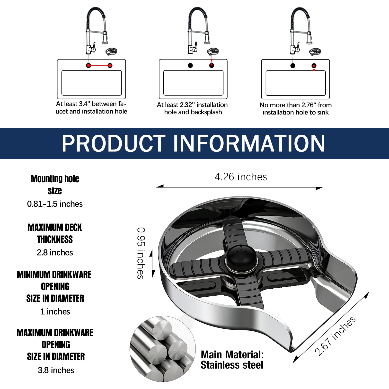 Foto 5 | Enjuagadora de Vidrio HGN de Acero Inoxidable Para Fregadero De Cocina Cromada - Venta Internacional