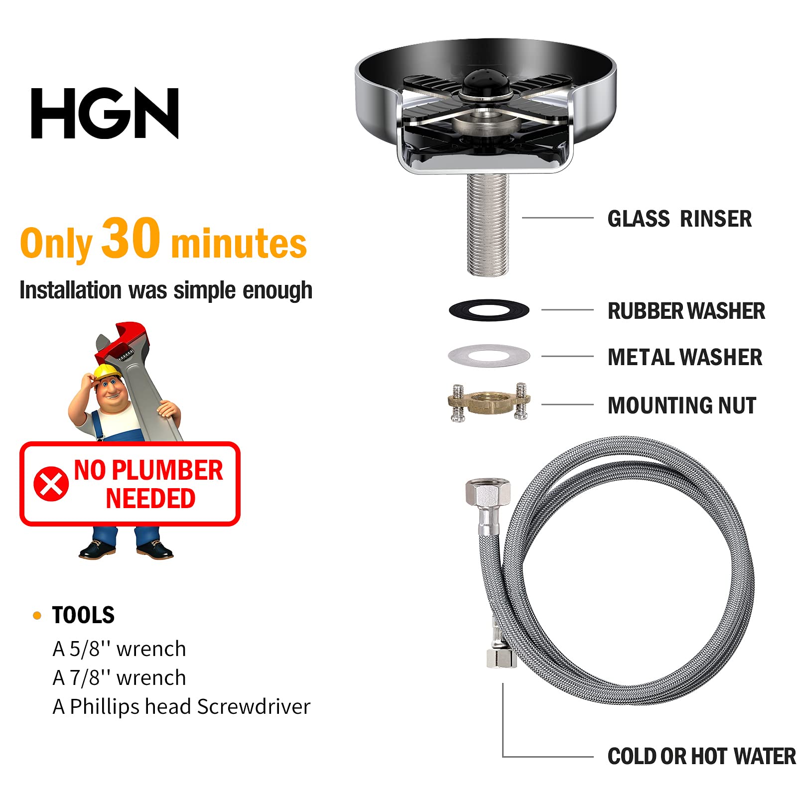 Foto 7 pulgar | Enjuagadora de Vidrio HGN de Acero Inoxidable Para Fregadero De Cocina Cromada - Venta Internacional
