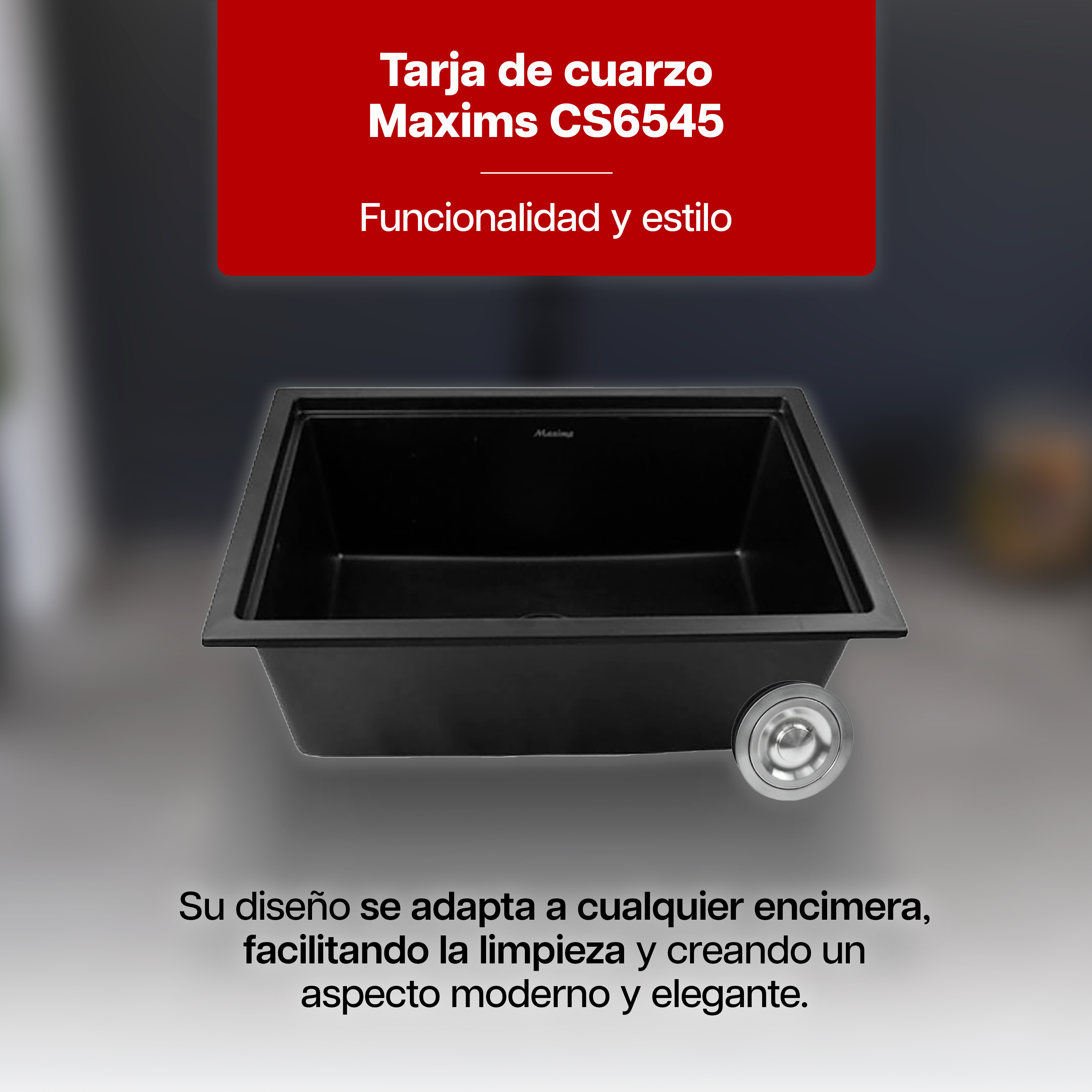 Foto 2 | Tarja De Cuarzo Para Cocina 65x45 Cm Negro Mate Maxims Empotrable/submontar
