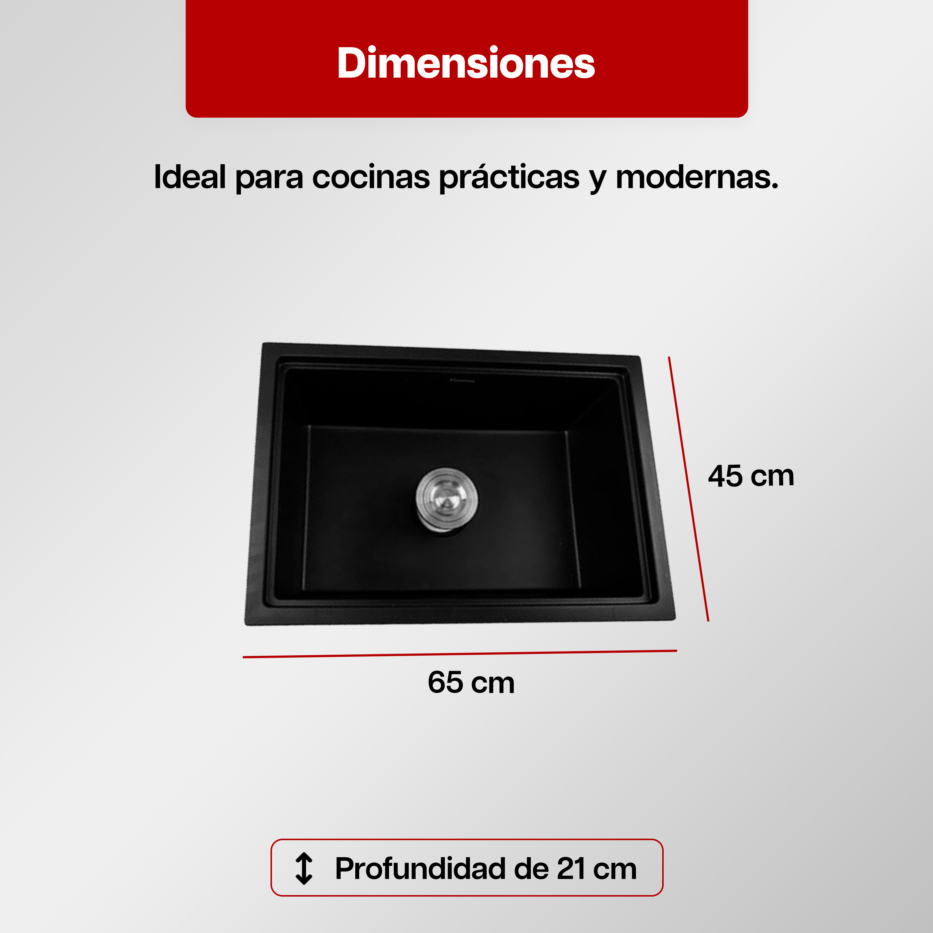 Foto 4 pulgar | Tarja De Cuarzo Para Cocina 65x45 Cm Negro Mate Maxims Empotrable/submontar