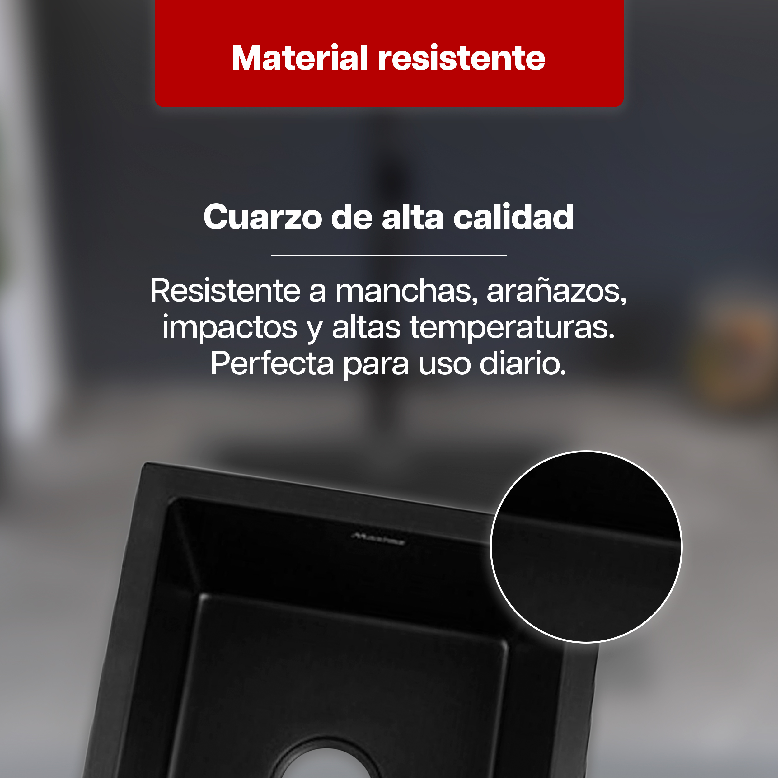 Foto 5 pulgar | Tarja De Cuarzo Para Cocina 65x45 Cm Negro Mate Maxims Empotrable/submontar
