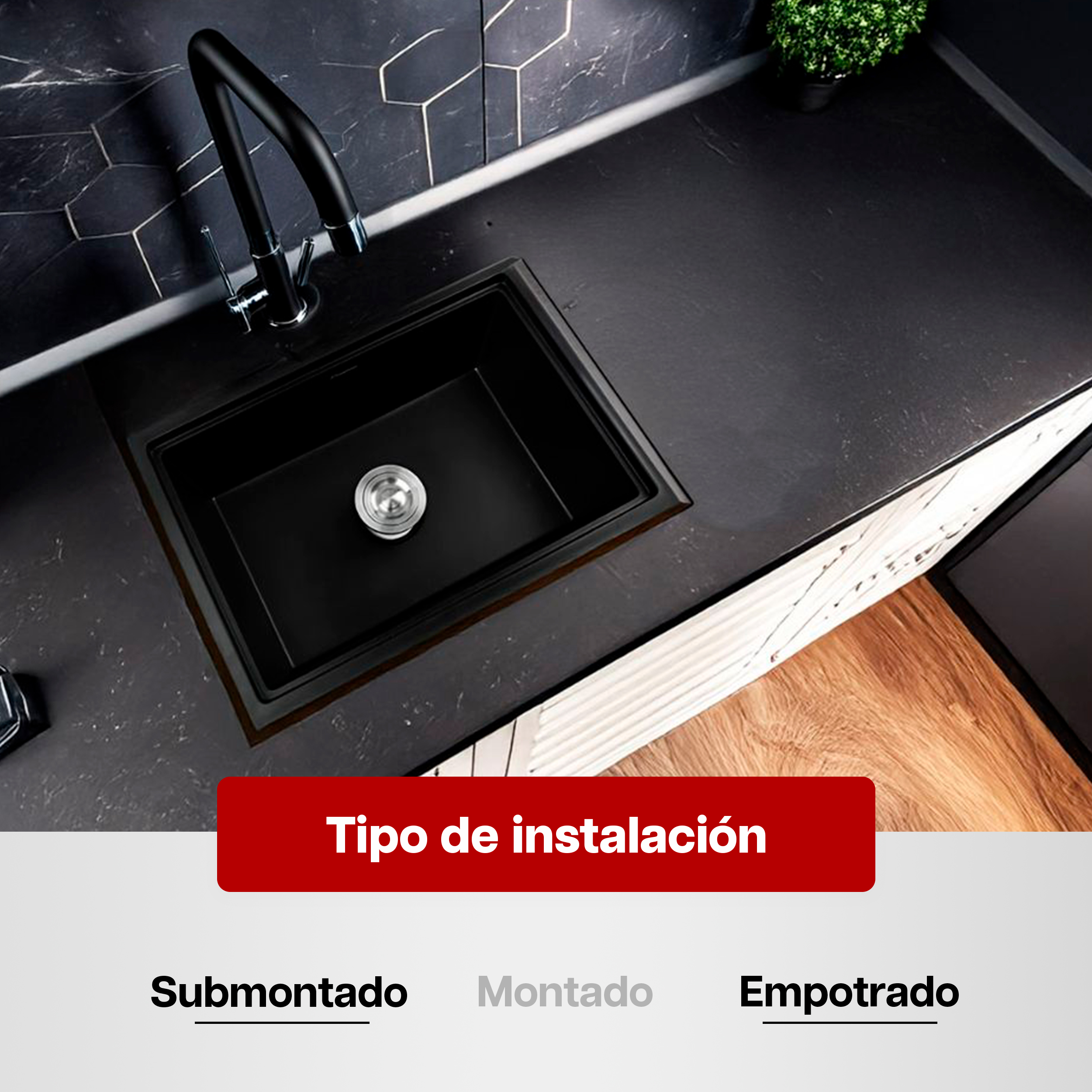 Foto 7 pulgar | Tarja De Cuarzo Para Cocina 65x45 Cm Negro Mate Maxims Empotrable/submontar