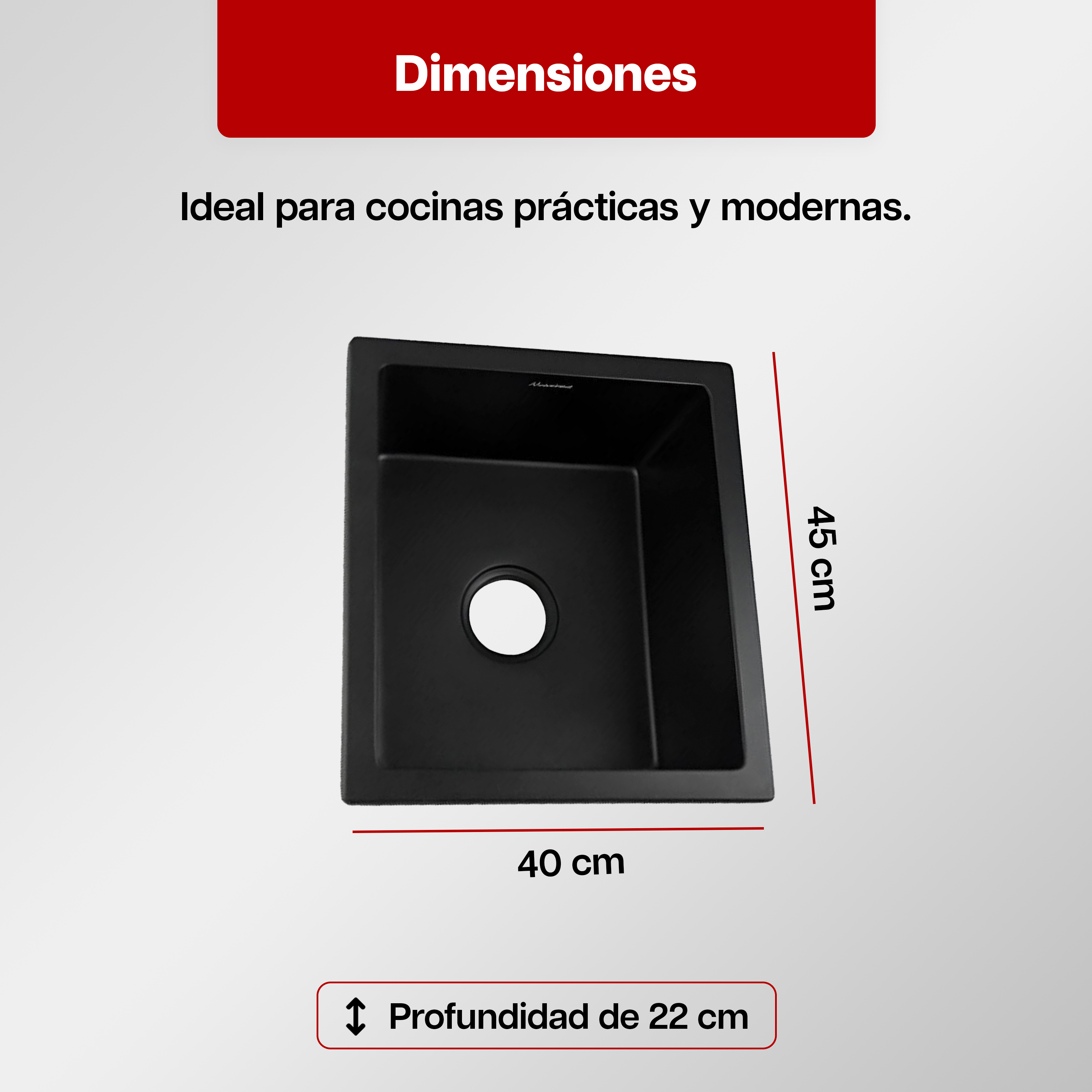 Foto 4 pulgar | Tarja De Cuarzo Maxims 46x41 Cm Negro Mate Submontar O Empotrar