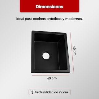 Foto 3 | Tarja De Cuarzo Maxims 46x41 Cm Negro Mate Submontar O Empotrar