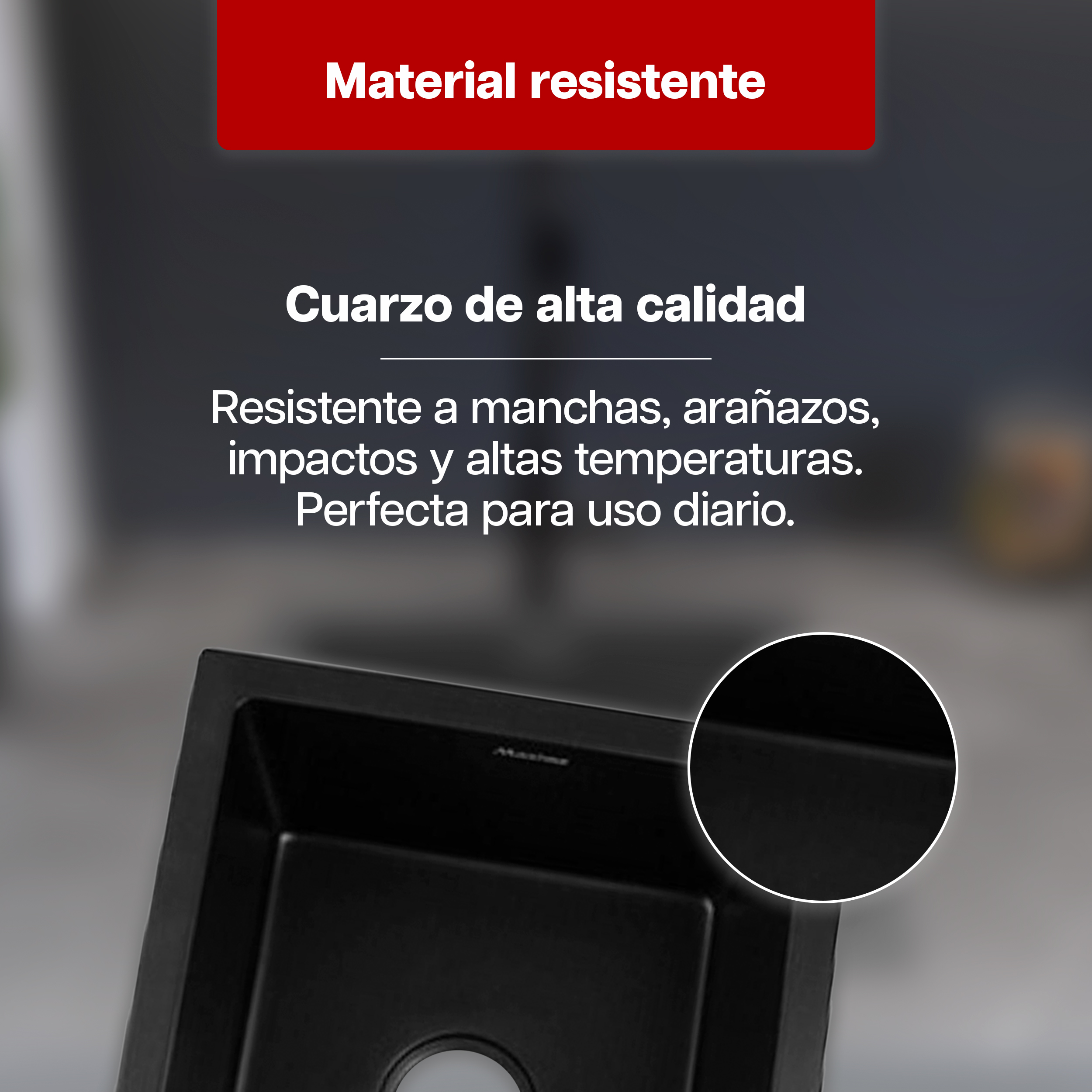 Foto 4 | Tarja De Cuarzo Maxims 46x41 Cm Negro Mate Submontar O Empotrar