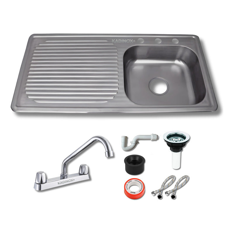 Fregadero Tarja Tina Doble Acero Inoxidable Con Kit Mez Flex