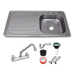 Foto 1 | Fregadero Tarja Tina Doble Acero Inoxidable Con Kit Mez Flex