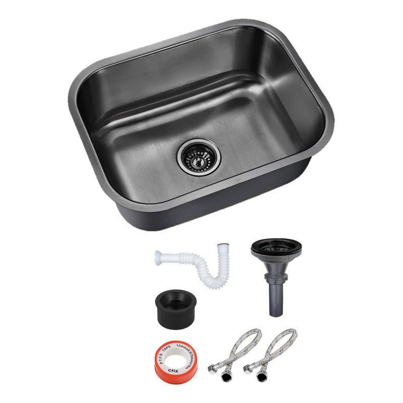 Foto 2 pulgar | Fregadero Tarja Submontar Una Tina Acero Inox Negra Con Kit