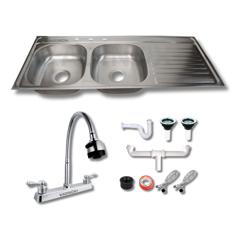 Foto 5 pulgar | Fregadero Tarja Tina Doble Con Escurridor Acero Inox C/kit F