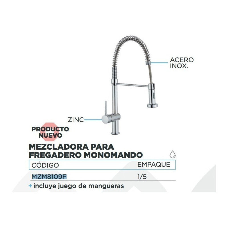 Foto 2 | Llave Mezcladora Monomando Flexible Cocina Tarja Acero Inox