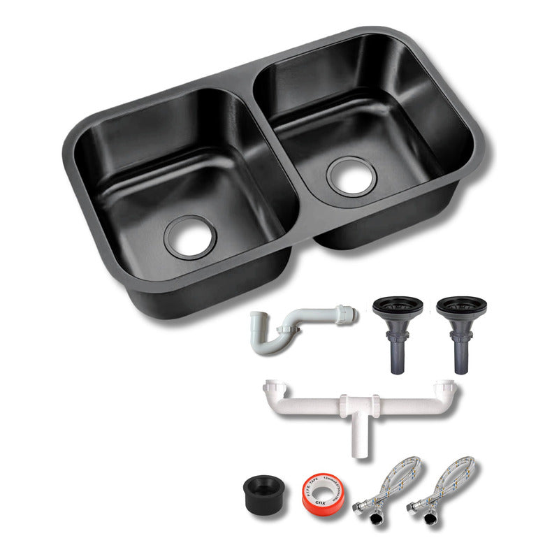 Foto 1 | Fregadero Tarja Submontar Doble Tina Acero Inox Negra C/kit