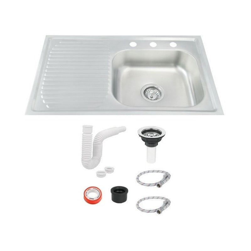 Fregadero Tarja Tina Doble Acero Inox Con Kit Flexible Negra