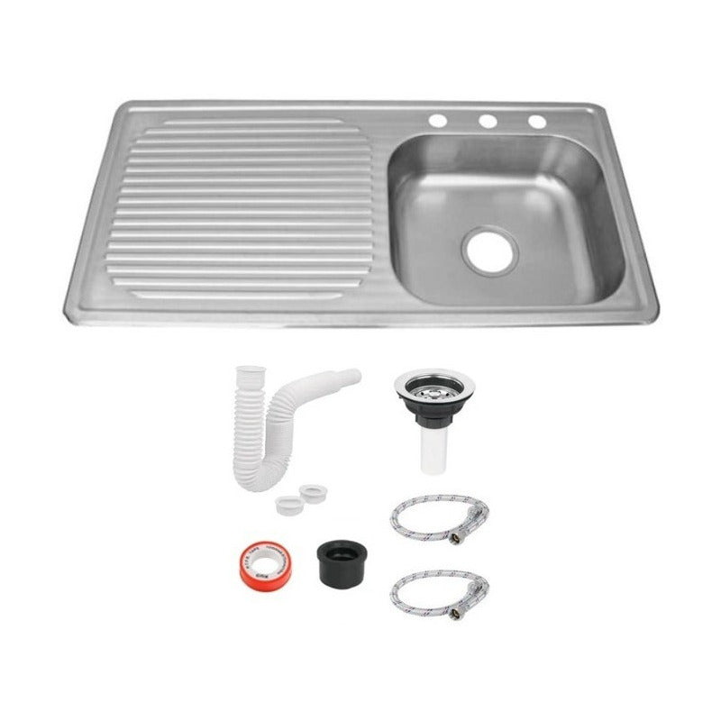 Foto 2 pulgar | Fregadero Tarja Acero Inox De Empotrar 100x50 C/kit S/llaves