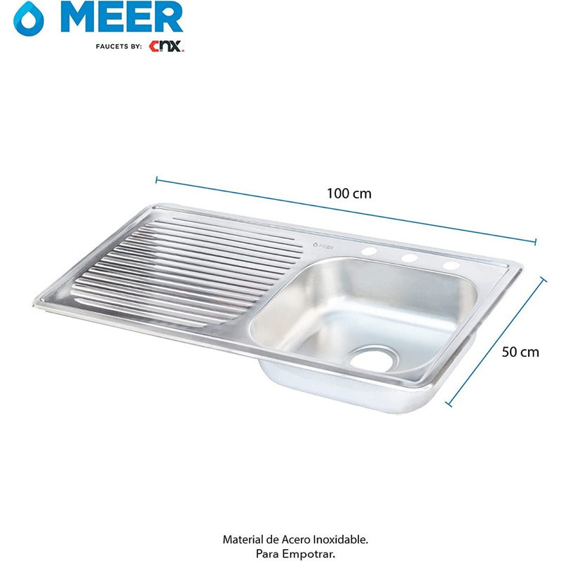 Foto 3 pulgar | Fregadero Tarja Acero Inox De Empotrar 100x50 C/kit S/llaves
