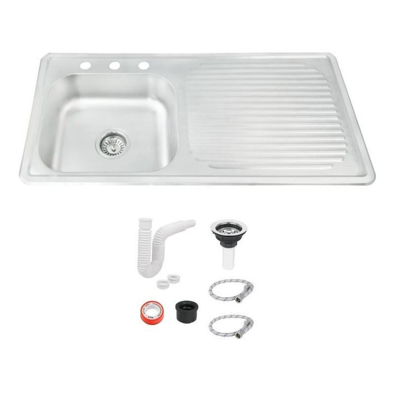 Foto 9 pulgar | Fregadero Tarja Acero Inox De Empotrar 100x50 C/kit S/llaves