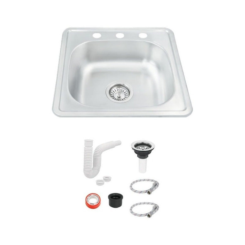 Llave Mezcladora Monomando Flexible Tarja Acero Inox. Meer Color Plata