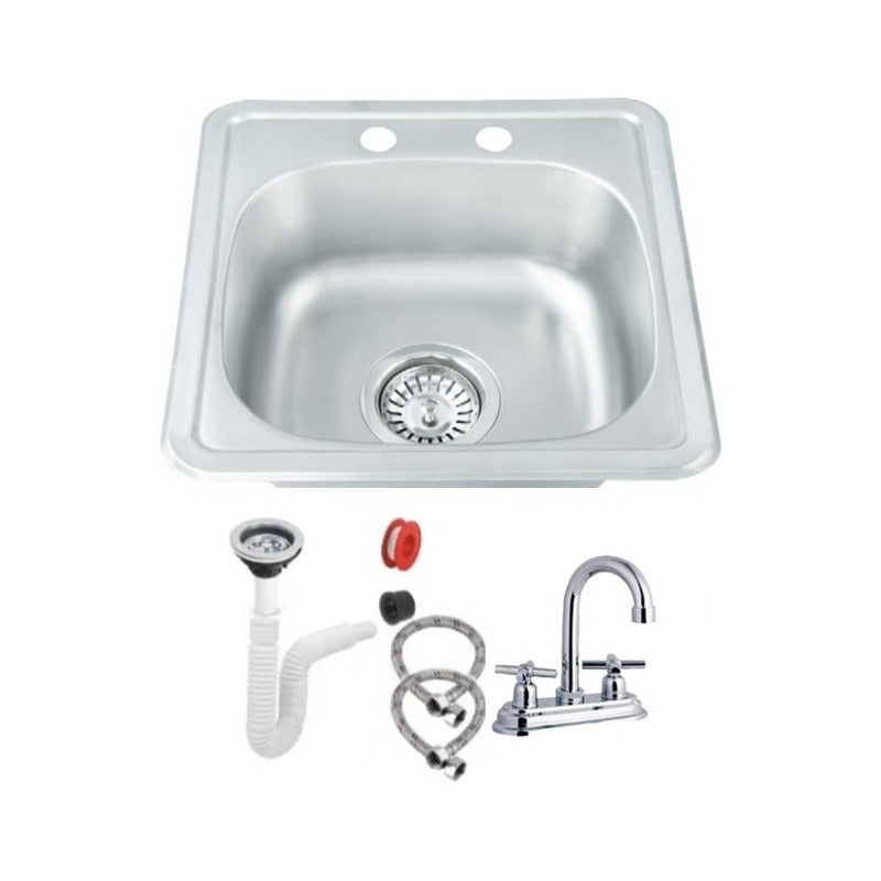 Fregadero Tarja Tina Doble Cocina Acero Inox Negra Kit Flex