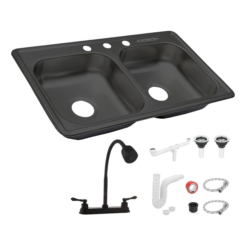 Tarja Fregadero Tipo Bar Acero Inox 48x48 Cm C/kit Mezc Flex