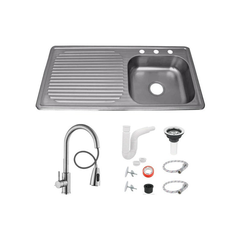 Foto 5 pulgar | Fregadero Tarja Acero Inox Empotrar 100x50 Con Kit Premium