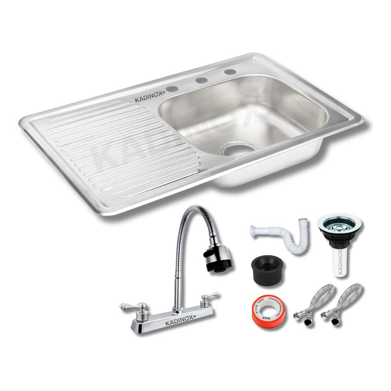 Foto 2 pulgar | Fregadero Tarja Empotrar Acero Inox 80x50 C/kit Mezc Flexibl
